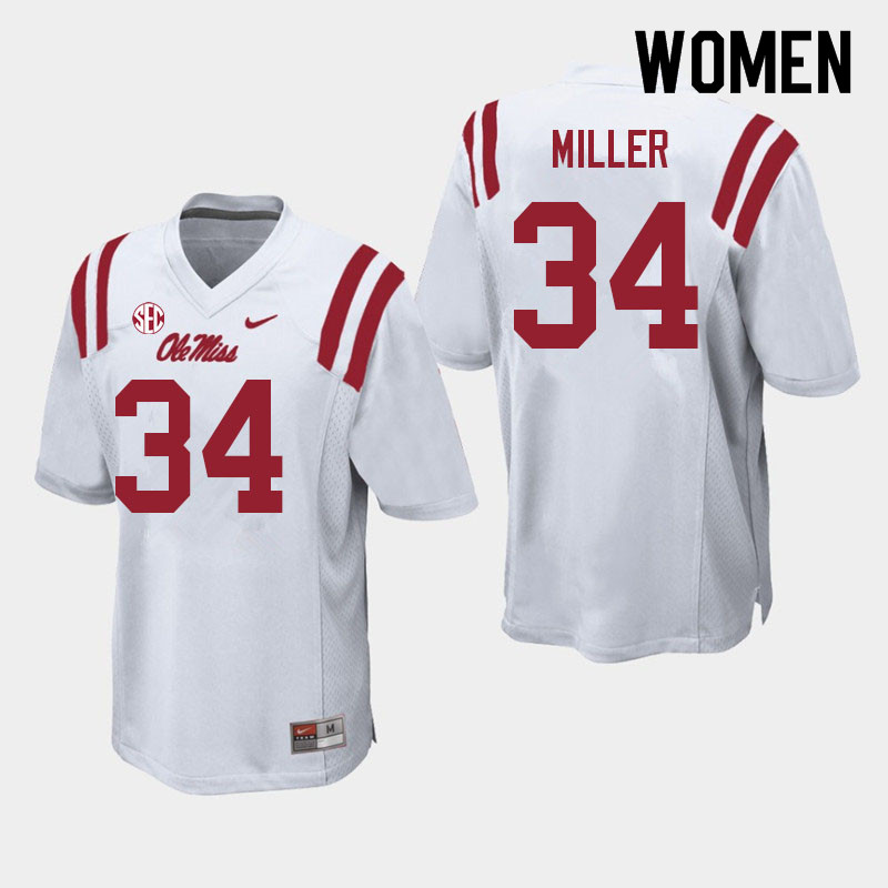 Bobo Miller Ole Miss Rebels NCAA Women's White #34 Stitched Limited College Football Jersey LII1658MV